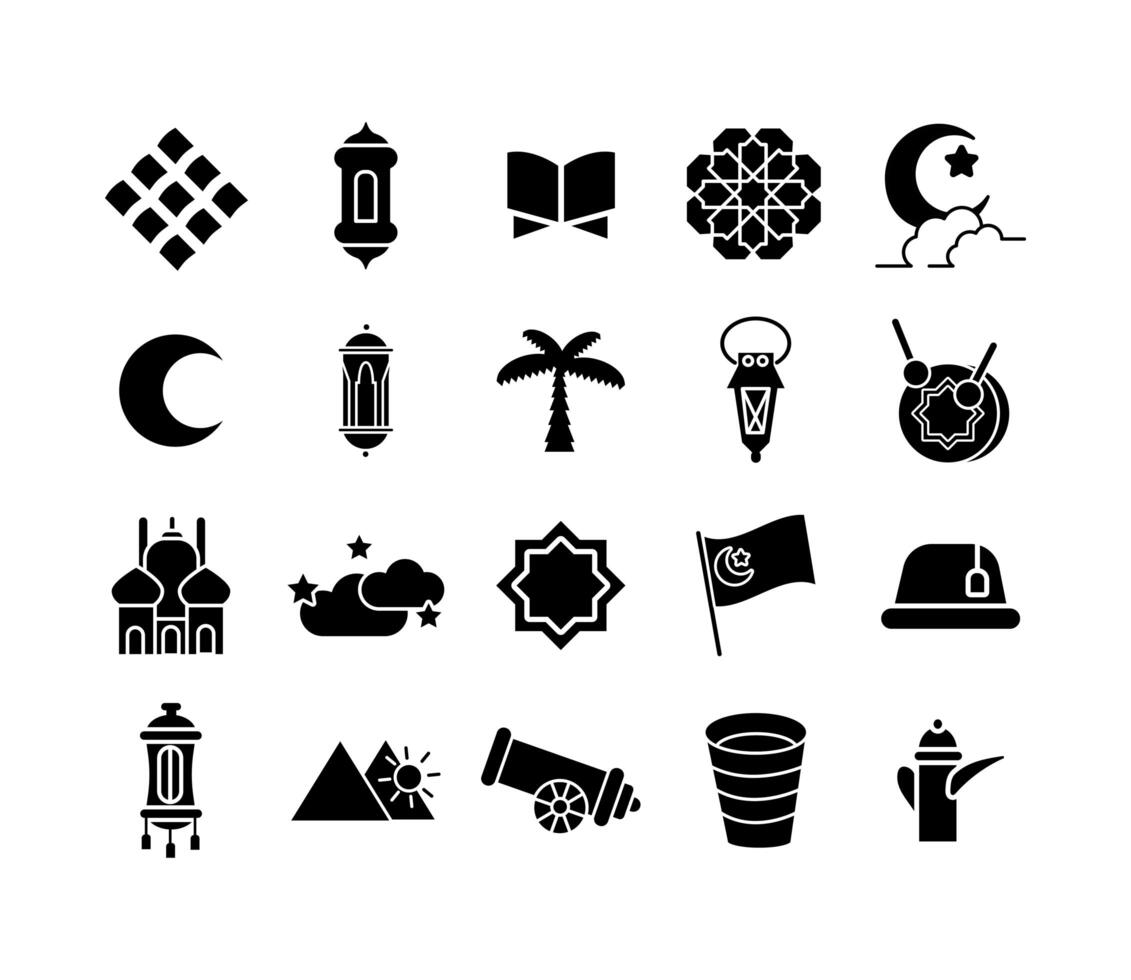 ramadam kareem set line style icons vector