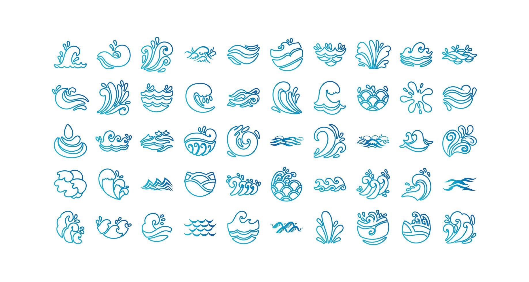 bundle of waves ocean set icons vector