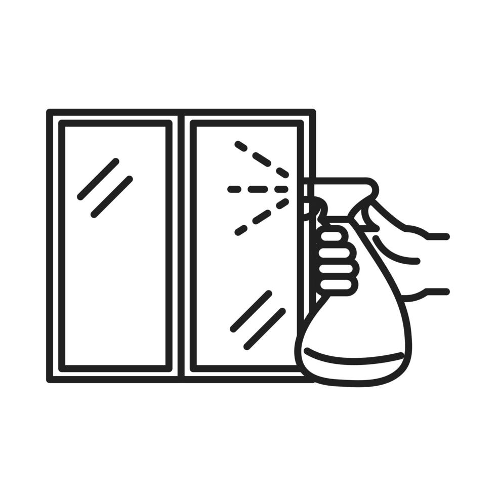 limpieza desinfección spray de mano limpieza de ventanas productos desinfectantes para la prevención del coronavirus icono de estilo de línea vector