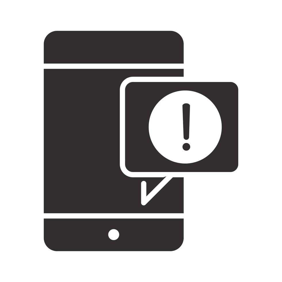 icono de alerta notificación de teléfono inteligente advertencia atención peligro signo de exclamación precaución silueta diseño de estilo vector