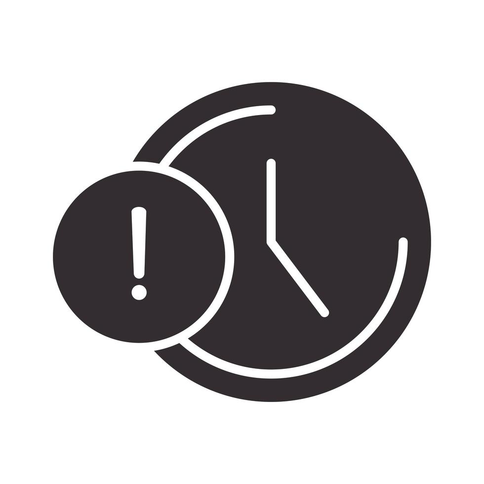 icono de alerta reloj tiempo advertencia atención peligro signo de exclamación precaución silueta diseño de estilo vector