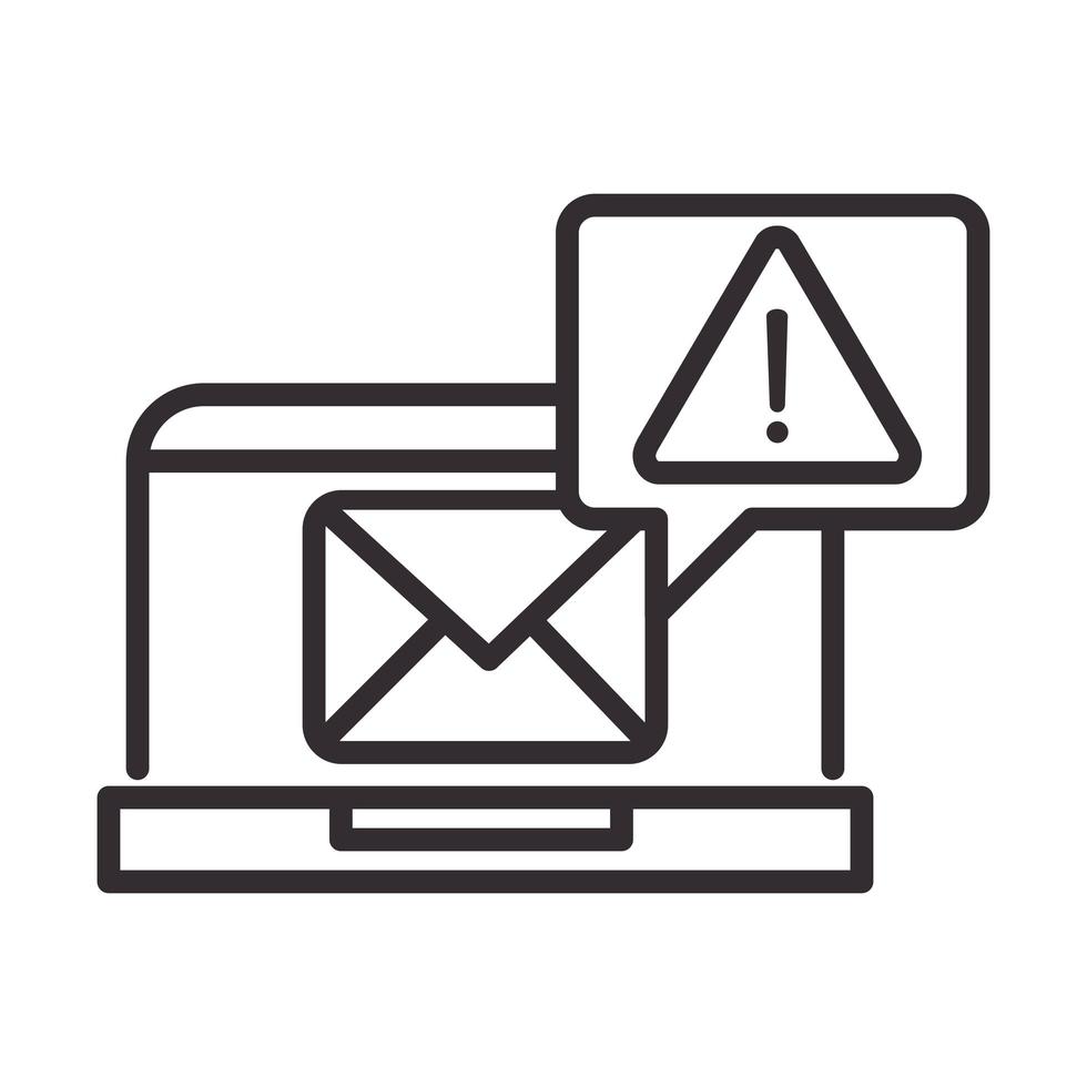 alert icon laptop email message warning attention danger exclamation mark precaution line style design vector