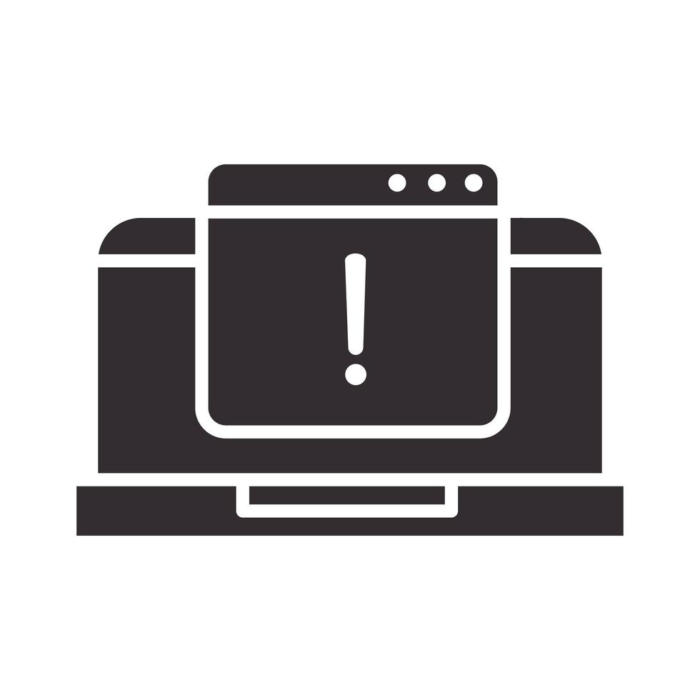 alert icon laptop website warning attention danger exclamation mark precaution silhouette style design vector