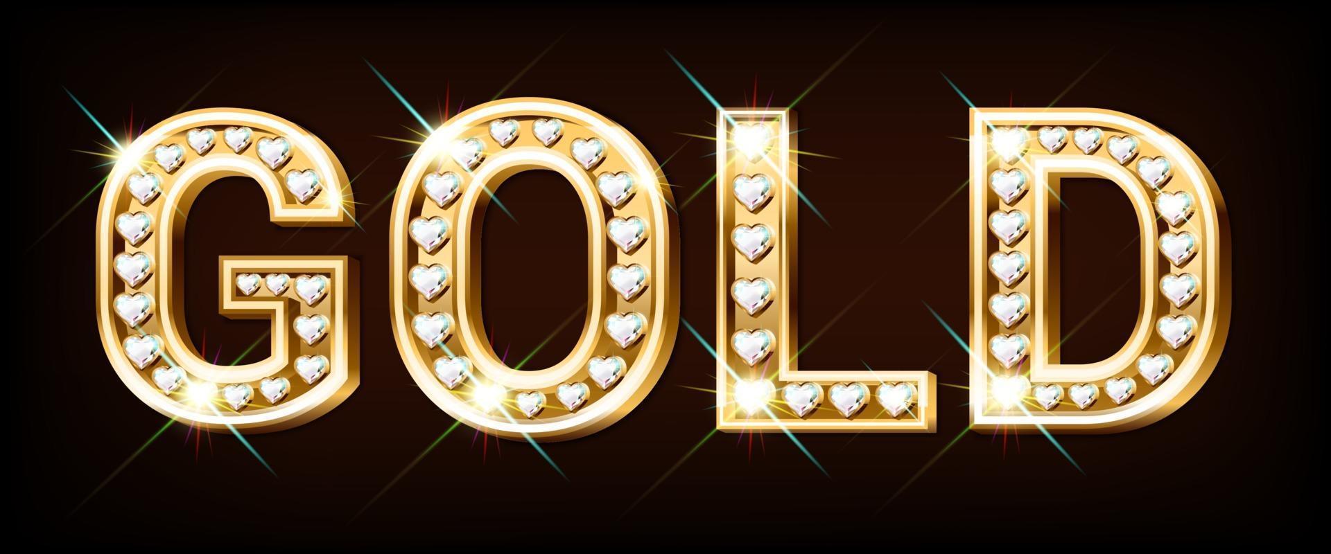 Word GOLD made of gold letters with diamonds in the shape of a heart. vector