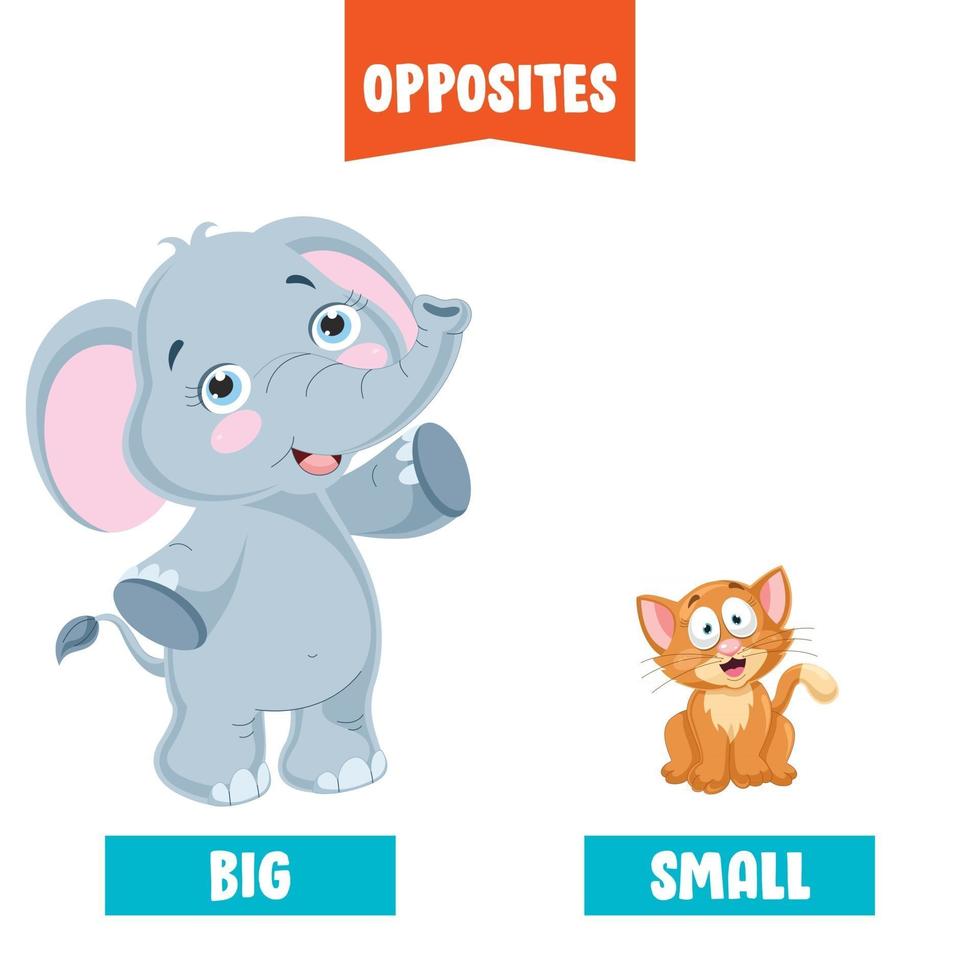 Opposite Adjectives With Cartoon Drawings vector
