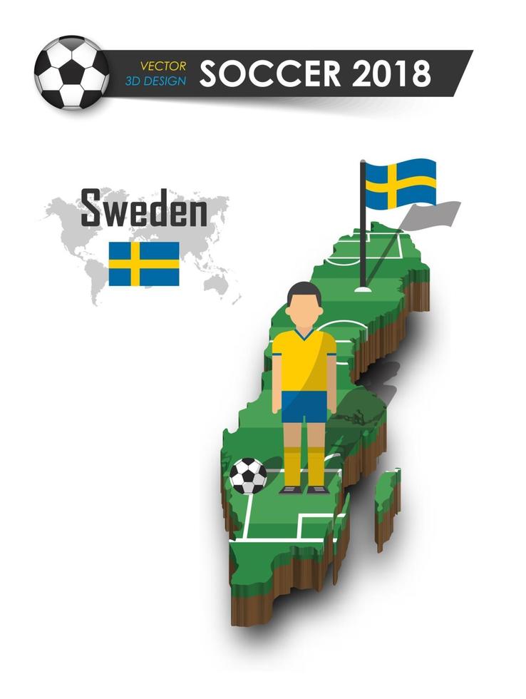 Equipo nacional de fútbol de Suiza, jugador de fútbol y bandera en el vector de fondo aislado del mapa del país de diseño 3d para el concepto del torneo del campeonato mundial internacional 2018