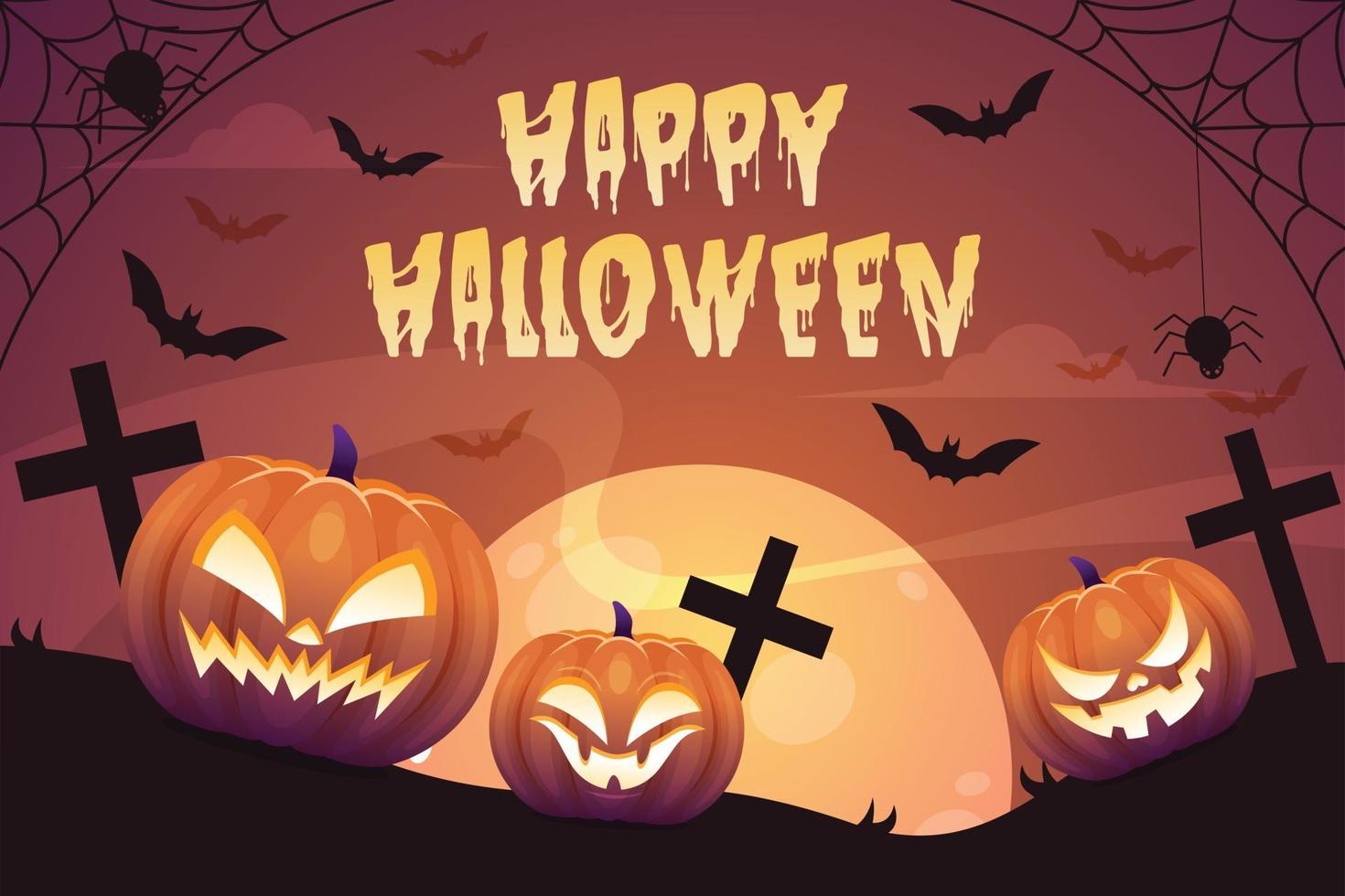 halloween background template with scary pumpkin face vector