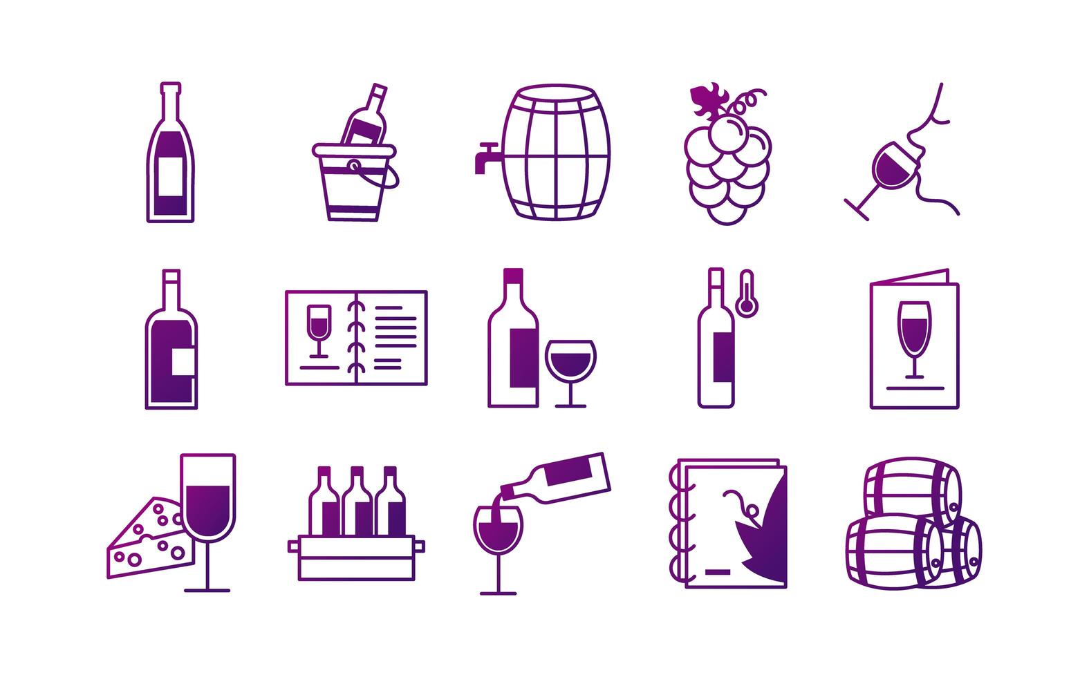 paquete de quince iconos de set de vino vector