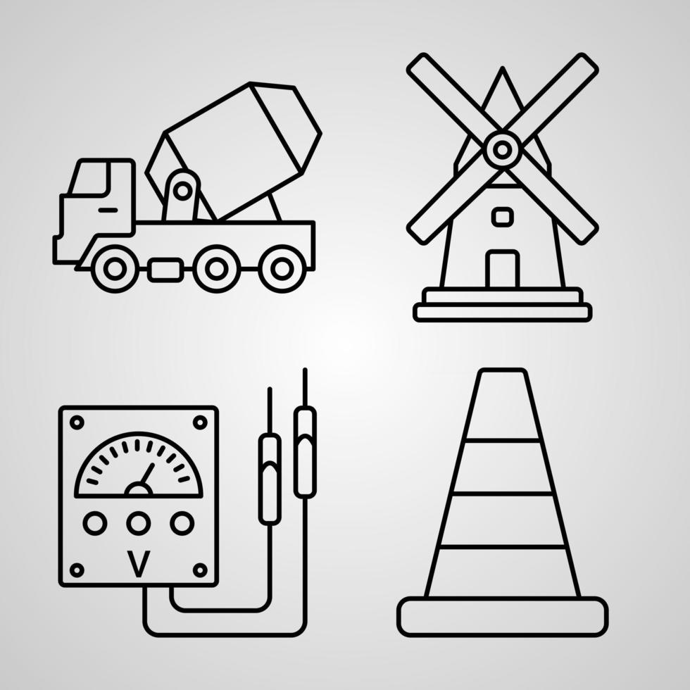 iconos de construcción de contorno aislados sobre fondo blanco vector