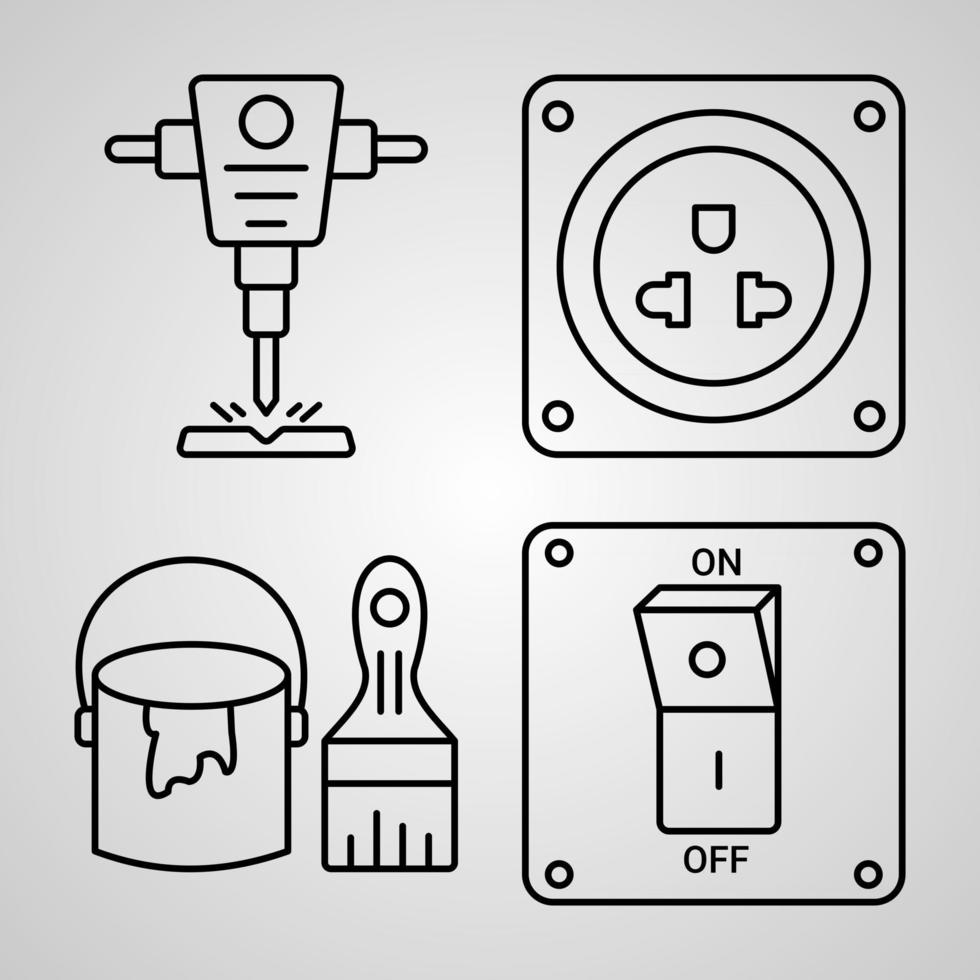conjunto de iconos simples de iconos de líneas relacionadas con la construcción vector