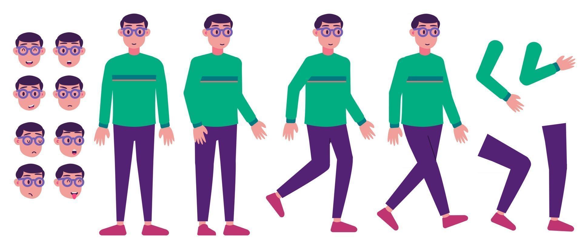 Flat young man character for motion vector