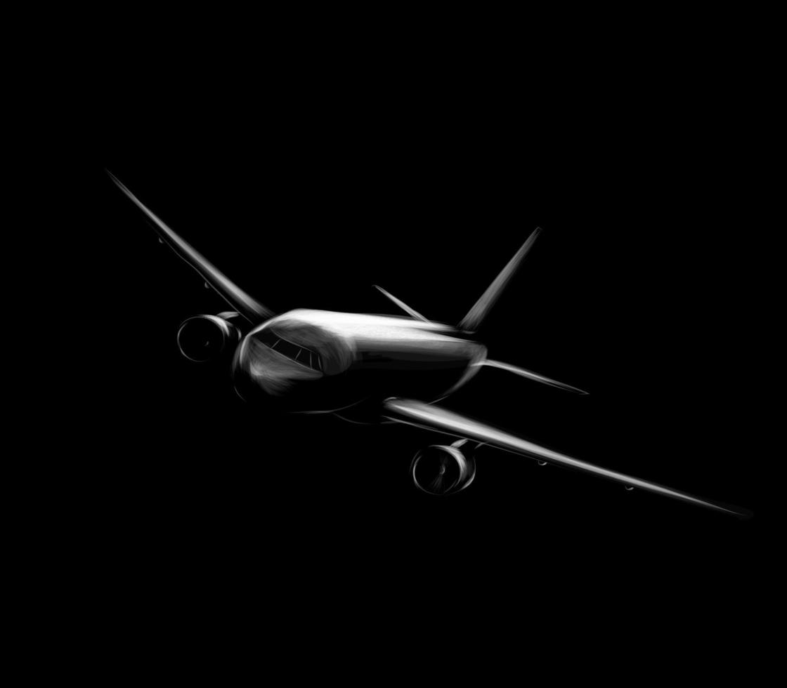 Passenger airplane on a black background Vector illustration