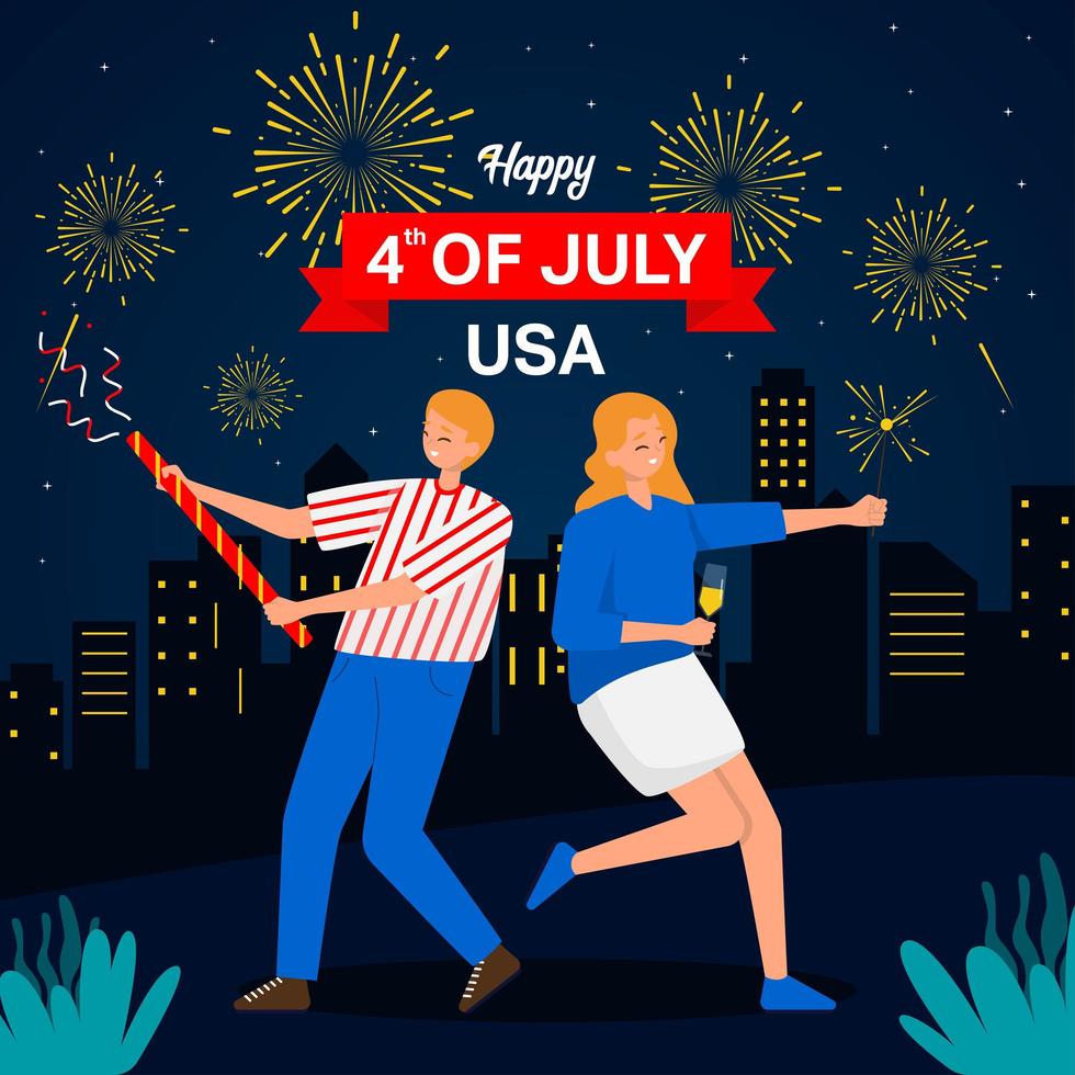 A Couple Celebrate America Independence Day vector