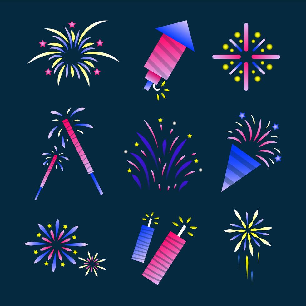 conjunto de iconos de fuegos artificiales vector