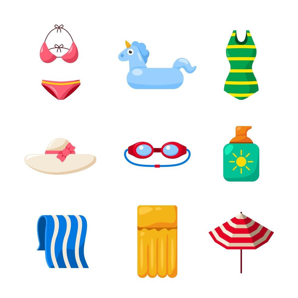 Set of Swimming Equipment for Women Icons vector