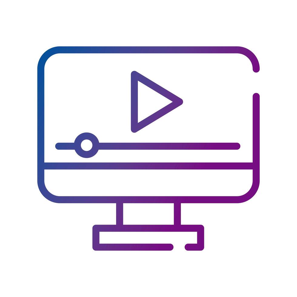 computer display with play button video content gradient style icon vector