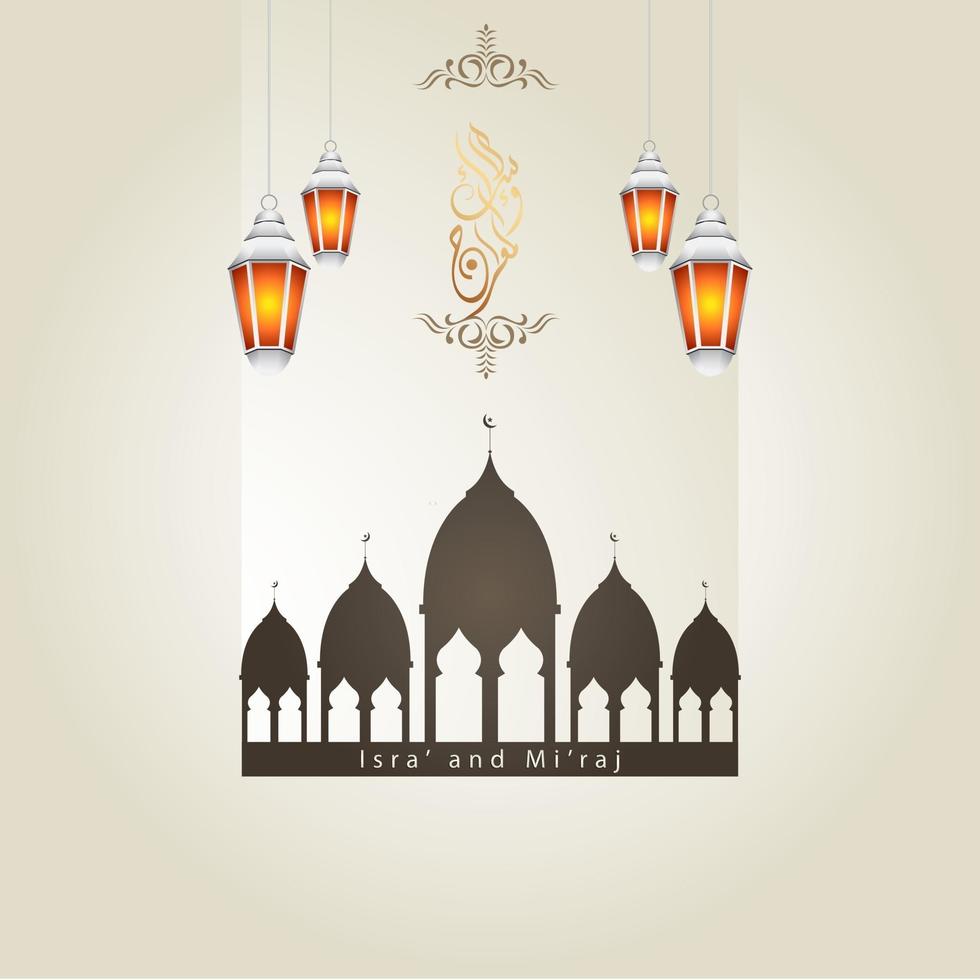 ilustración de isra y miraj el diario nocturno del profeta muhammad con un color dorado con una combinación de adornos circulares tarjeta de felicitación tradicional vector