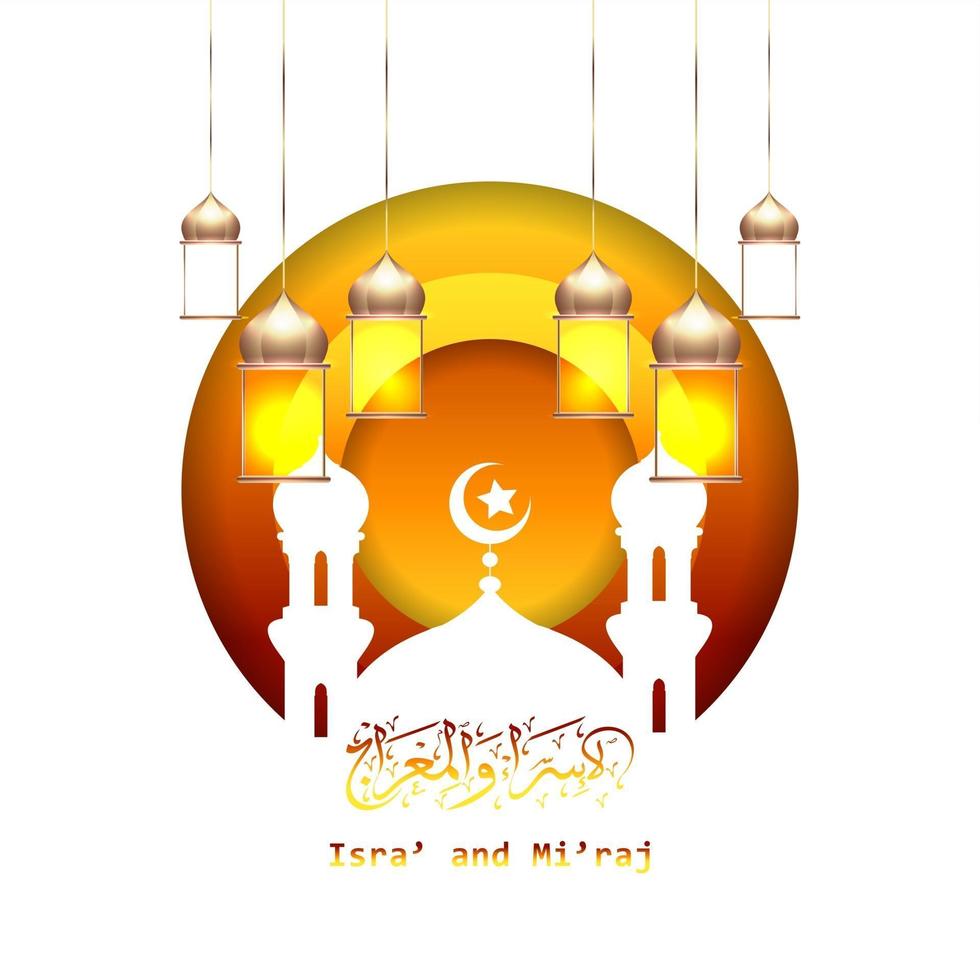 ilustración de isra y miraj el diario nocturno del profeta muhammad con un color dorado con una combinación de adornos circulares tarjeta de felicitación tradicional vector