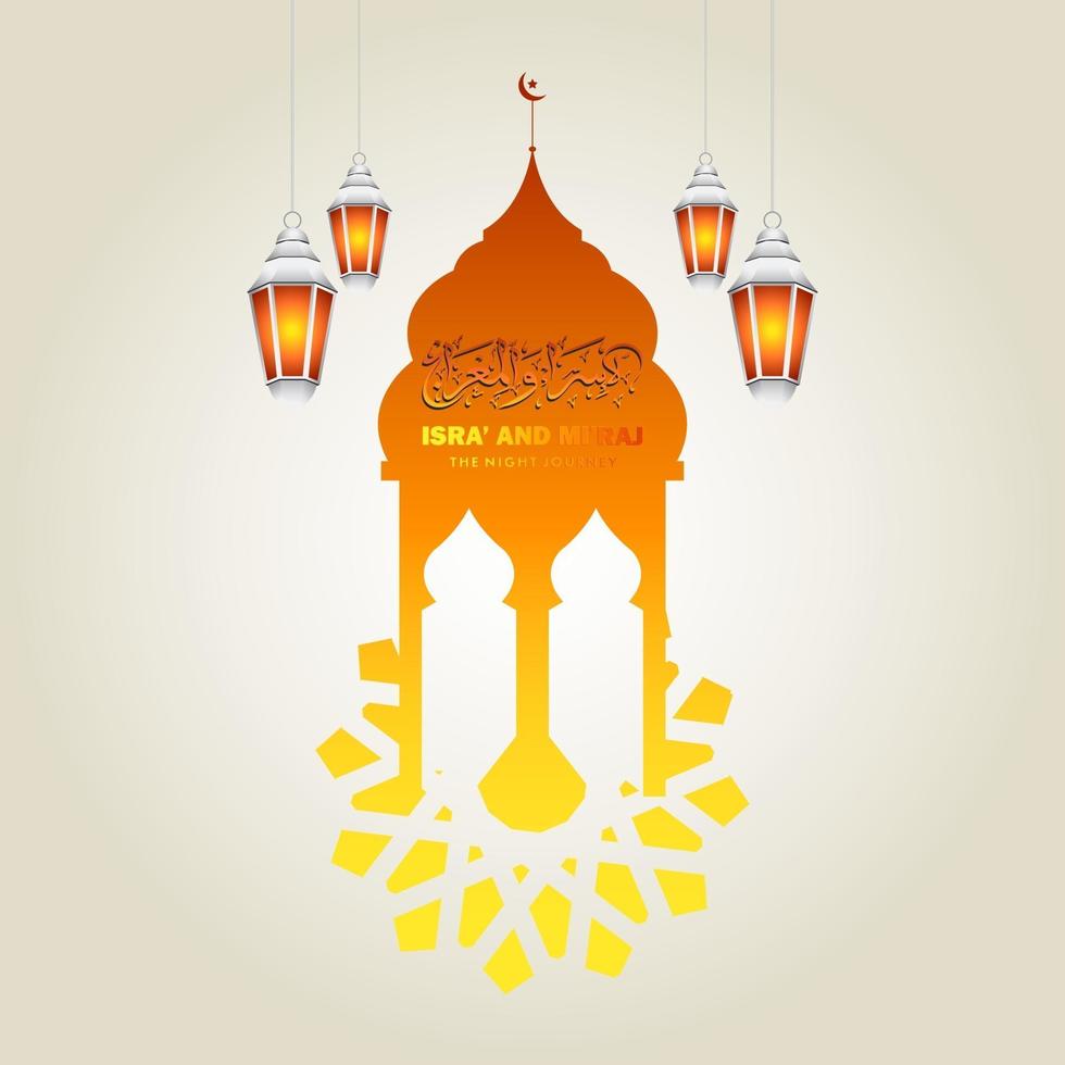 ilustración de isra y miraj el diario nocturno del profeta muhammad con un color dorado con una combinación de adornos circulares tarjeta de felicitación tradicional vector