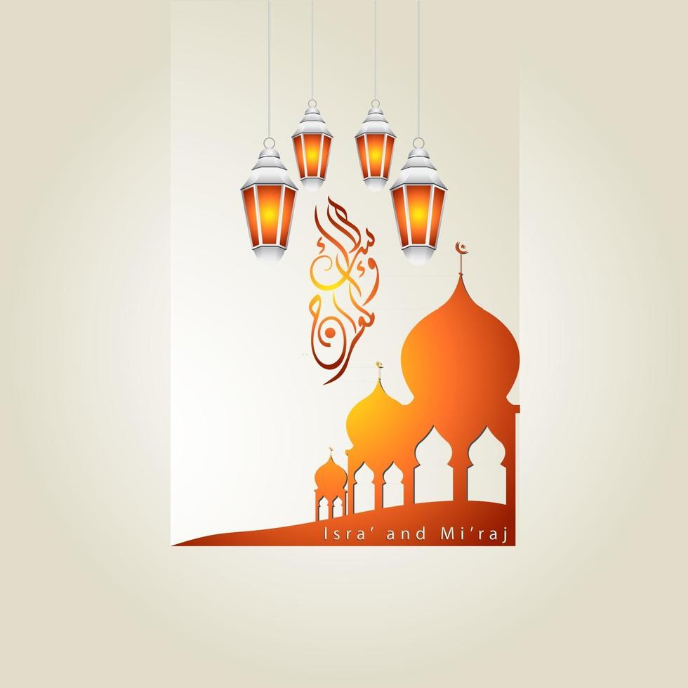 ilustración de isra y miraj el diario nocturno del profeta muhammad con un color dorado con una combinación de adornos circulares tarjeta de felicitación tradicional vector