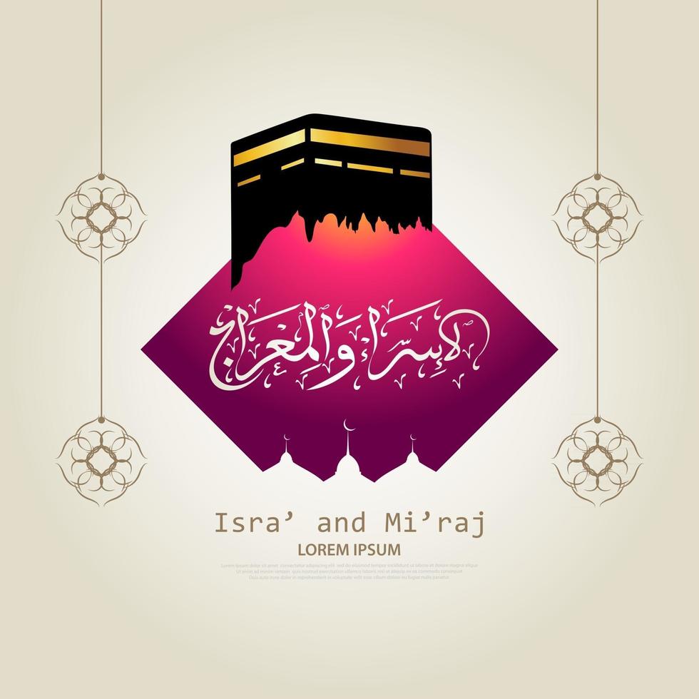 ilustración de isra y miraj el diario nocturno del profeta muhammad con un color dorado con una combinación de adornos circulares tarjeta de felicitación tradicional vector