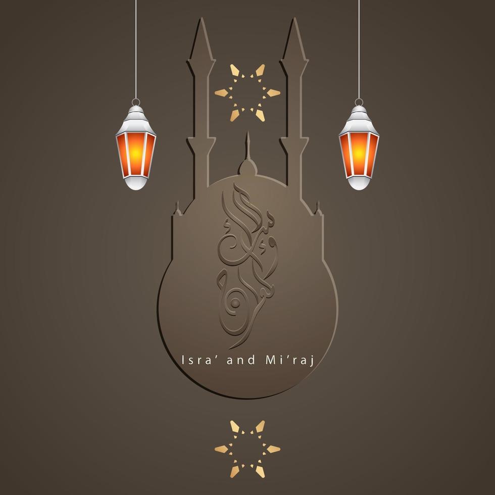 Illustration of isra and miraj the night journay of prophet muhammad with a golden color with a combination of circular ornaments Traditional greeting card vector