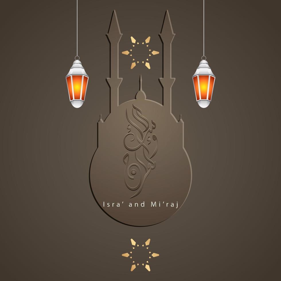 ilustración de isra y miraj el diario nocturno del profeta muhammad con un color dorado con una combinación de adornos circulares tarjeta de felicitación tradicional vector