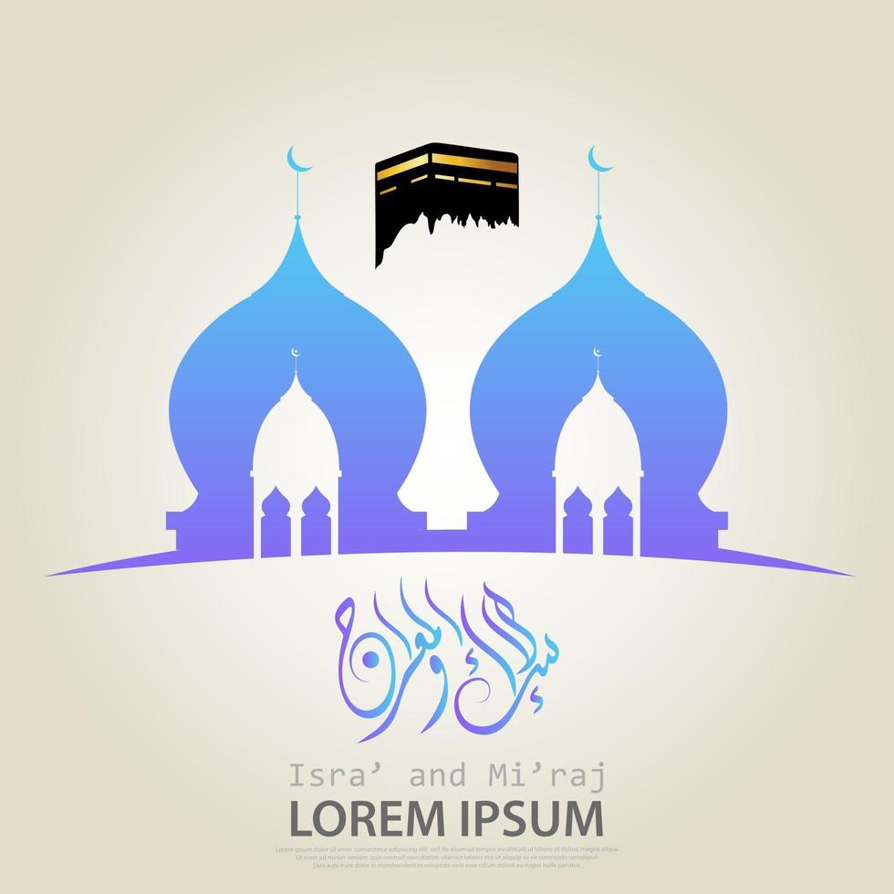 ilustración de isra y miraj el diario nocturno del profeta muhammad con un color dorado con una combinación de adornos circulares tarjeta de felicitación tradicional vector