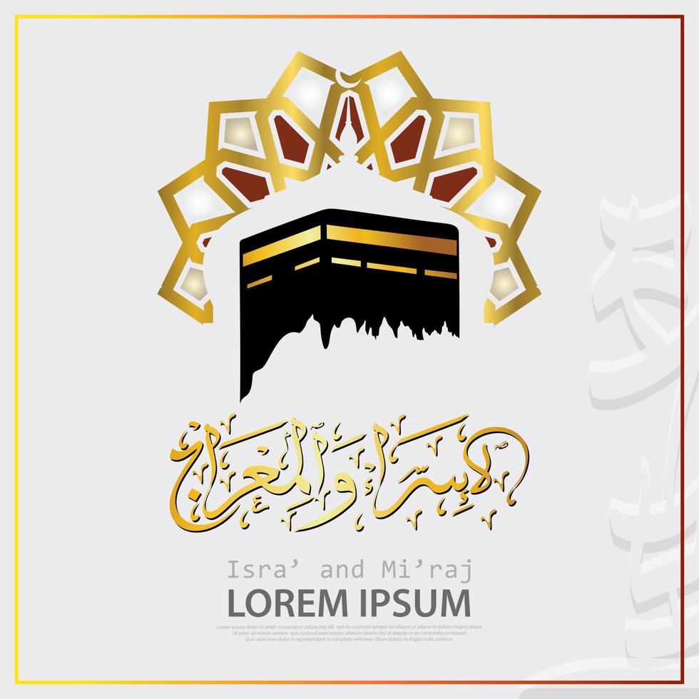 ilustración de isra y miraj el diario nocturno del profeta muhammad con un color dorado con una combinación de adornos circulares tarjeta de felicitación tradicional vector