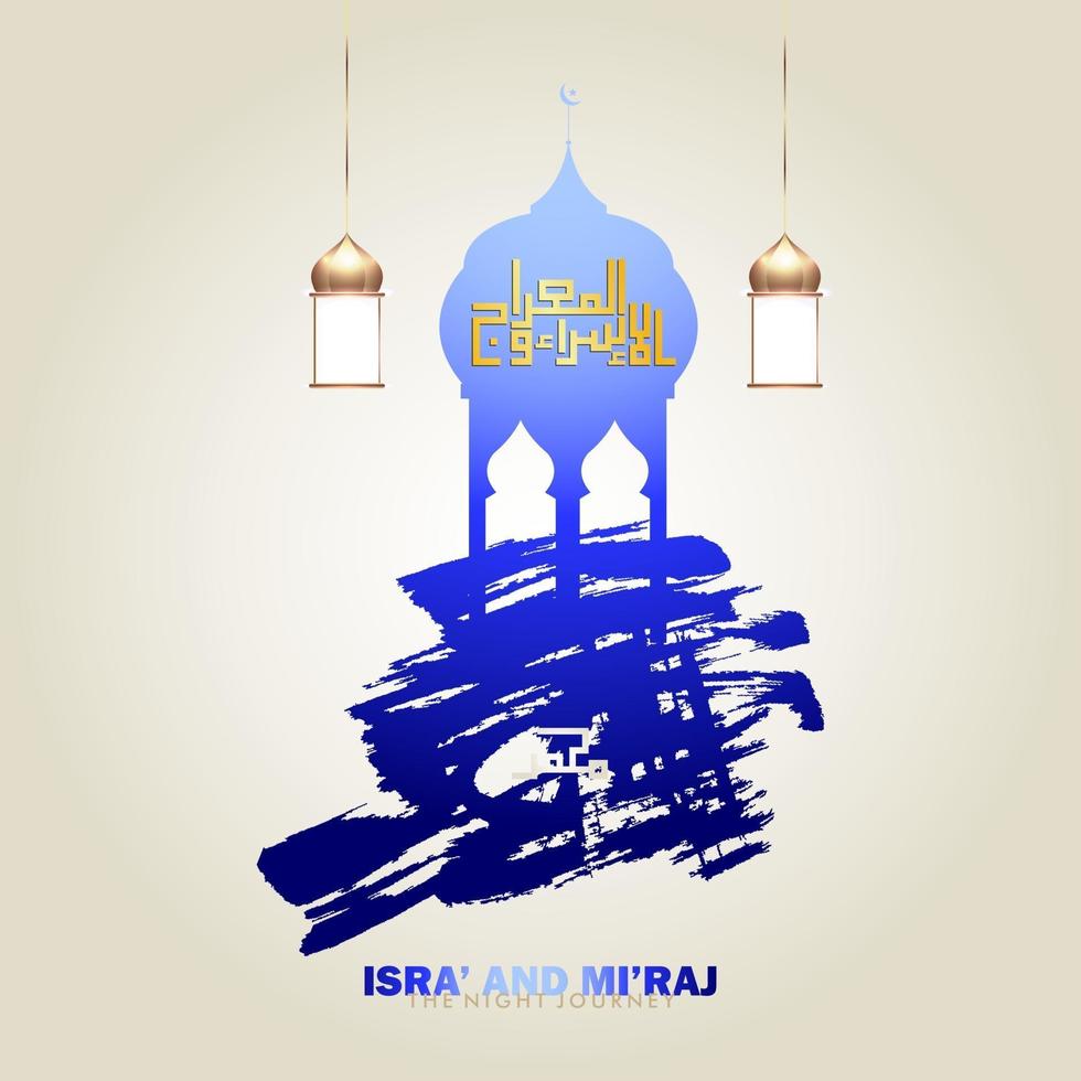 ilustración de isra y miraj el diario nocturno del profeta muhammad con un color dorado con una combinación de adornos circulares tarjeta de felicitación tradicional vector