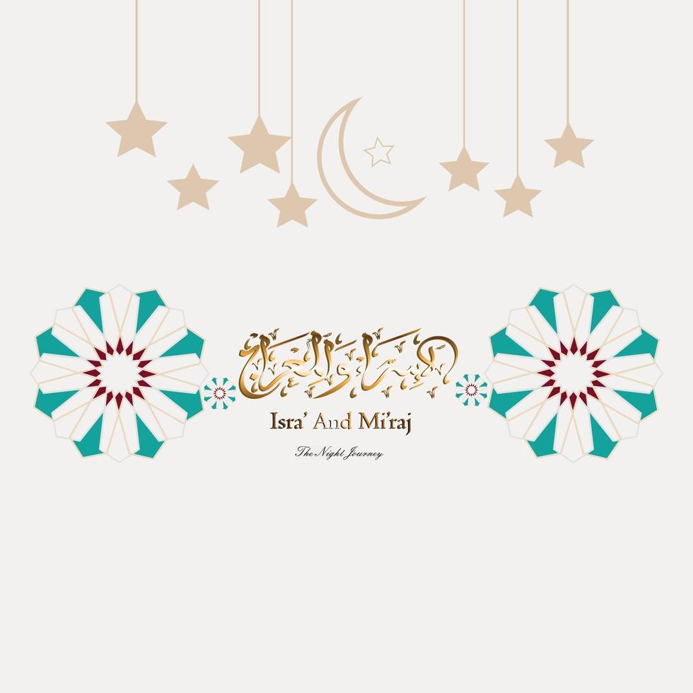 Illustration of isra and miraj the night journay of prophet muhammad with a golden color with a combination of circular ornaments Traditional greeting card vector