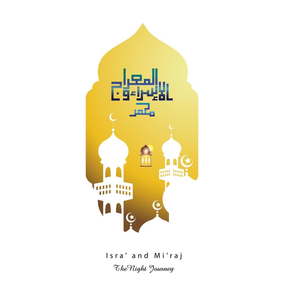 Illustration of isra and miraj the night journay of prophet muhammad with a golden color with a combination of circular ornaments Traditional greeting card vector