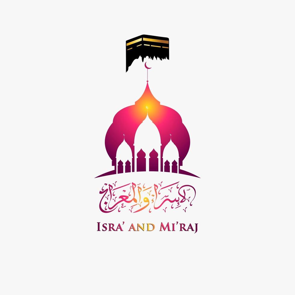 Illustration of isra and miraj the night journay of prophet muhammad with a golden color with a combination of circular ornaments Traditional greeting card vector