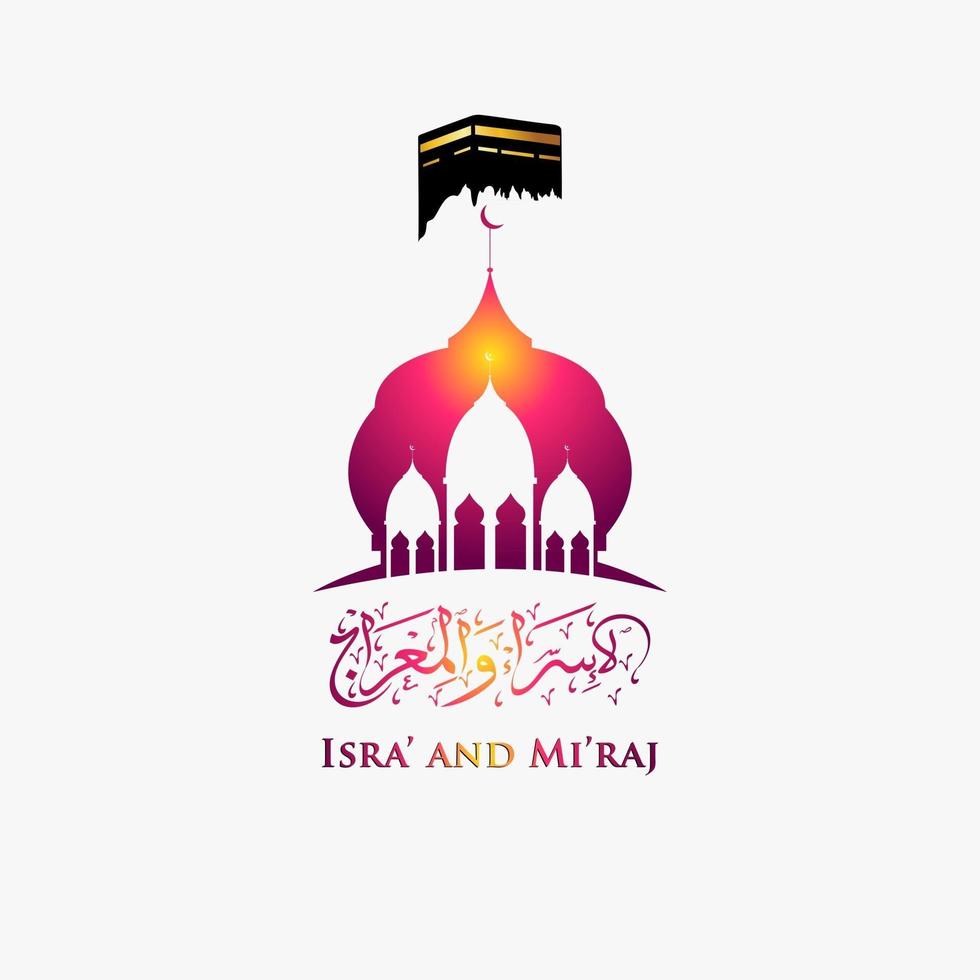 ilustración de isra y miraj el diario nocturno del profeta muhammad con un color dorado con una combinación de adornos circulares tarjeta de felicitación tradicional vector