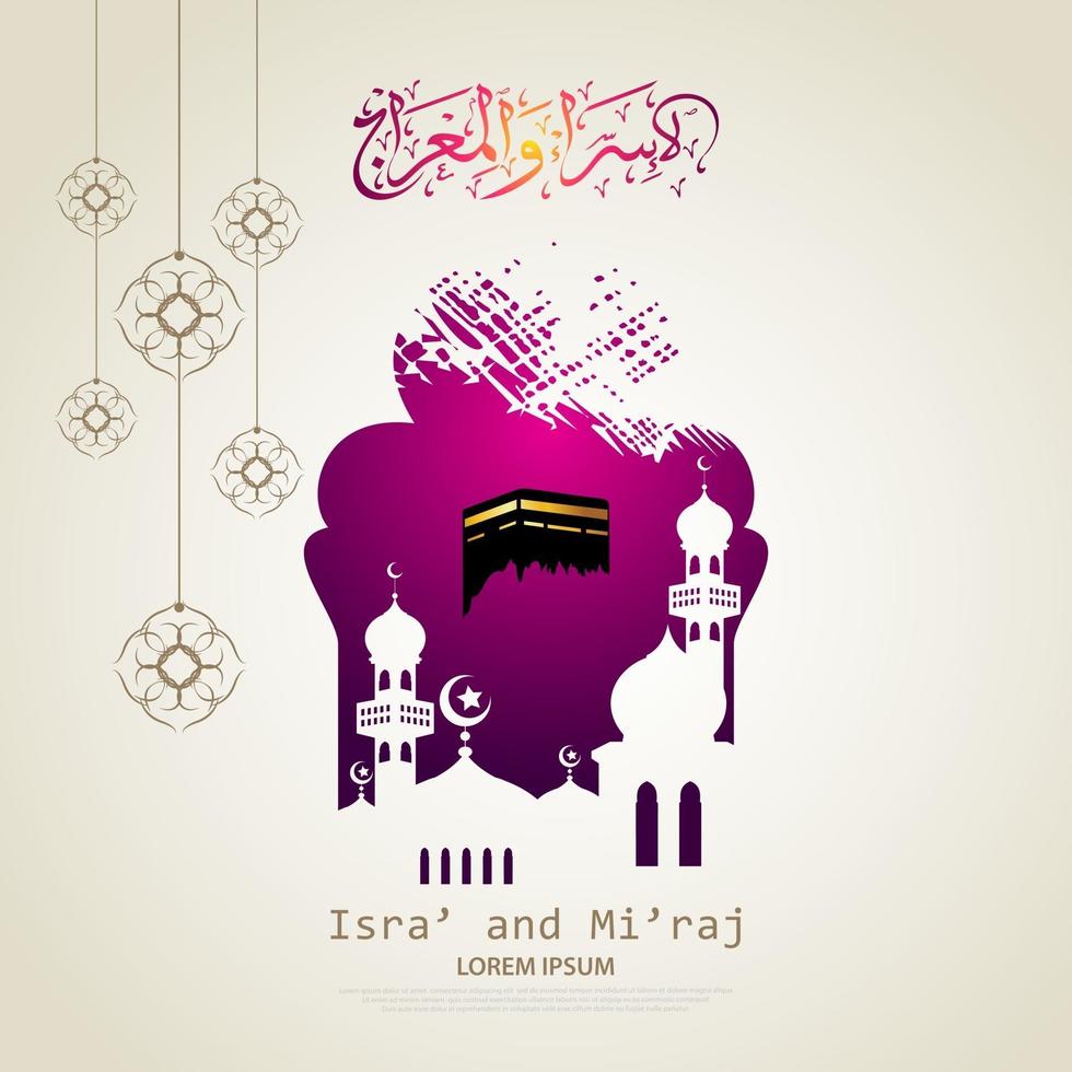 Illustration of isra and miraj the night journay of prophet muhammad with a golden color with a combination of circular ornaments Traditional greeting card vector