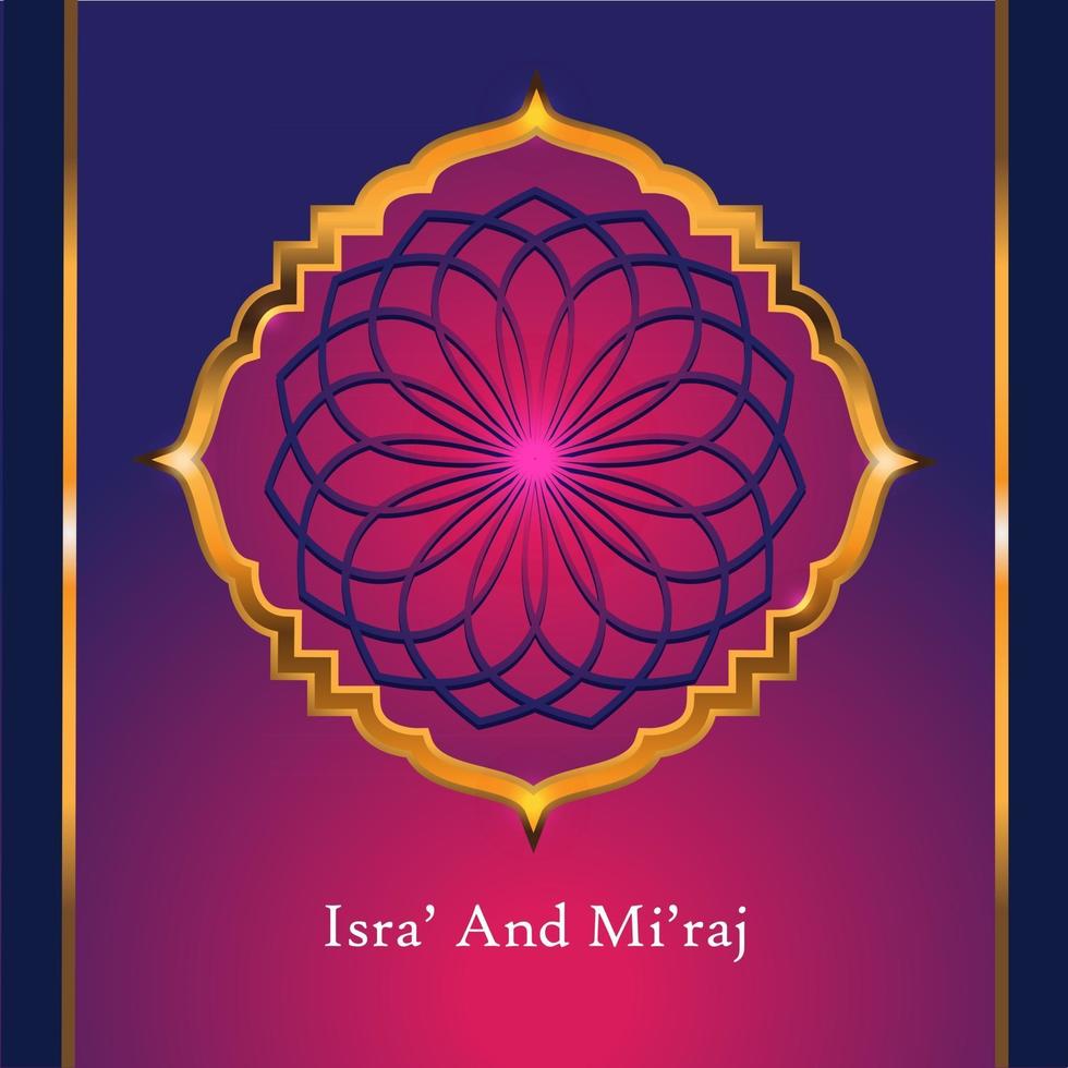 Illustration of isra and miraj the night journay of prophet muhammad with a golden color with a combination of circular ornaments Traditional greeting card vector