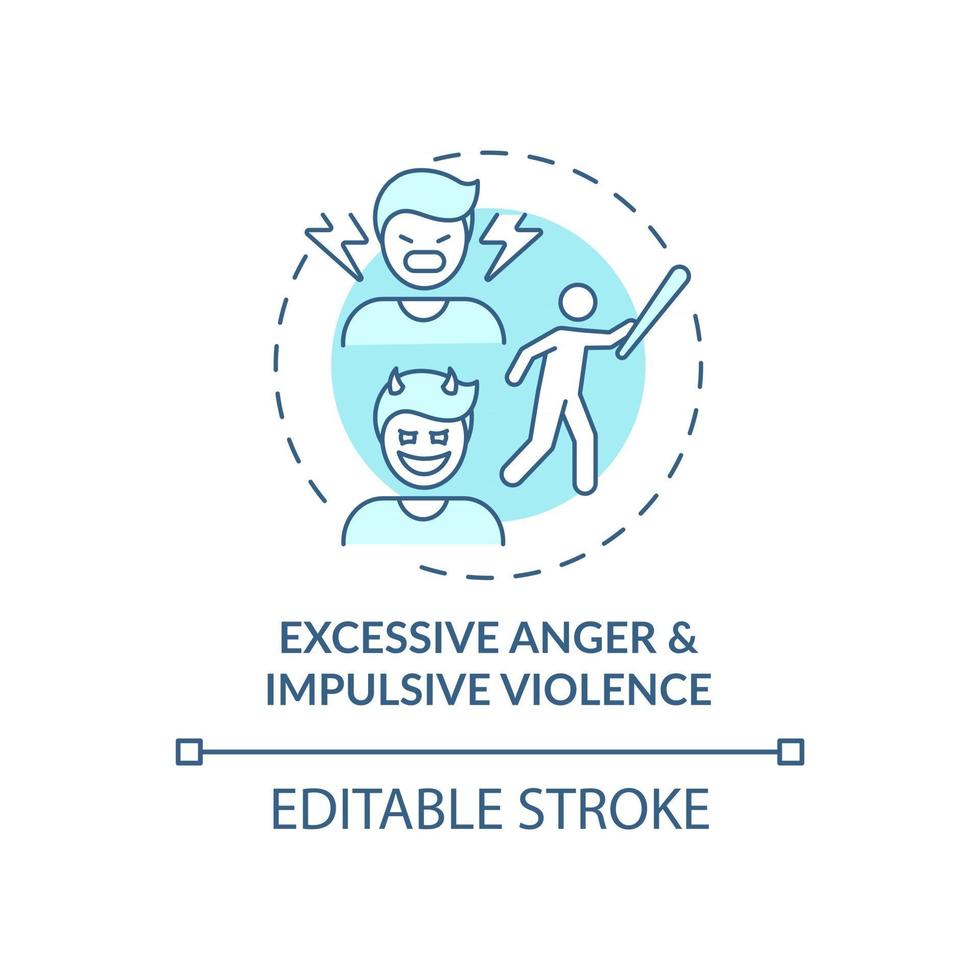 Excessive anger and impulsive violence blue concept icon vector