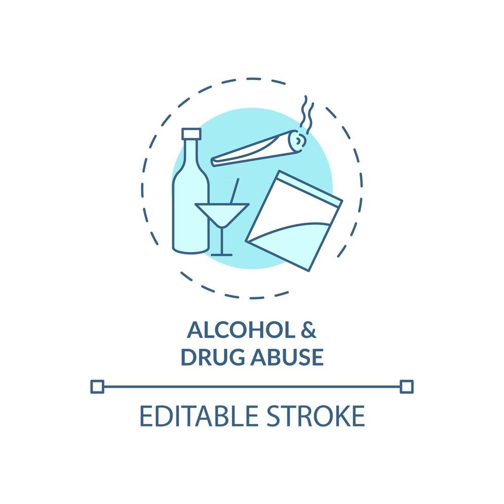 Alcohol and drug abuse blue concept icon vector