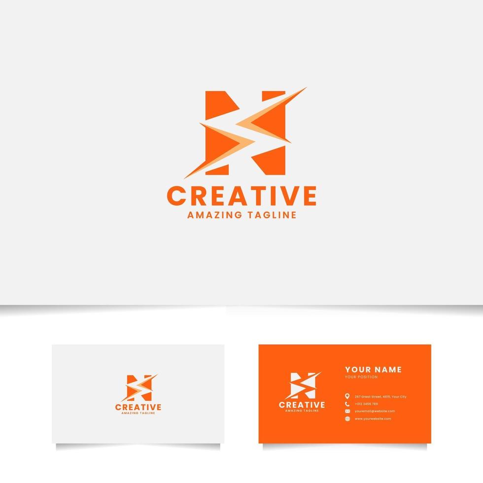 Negative Space Flash on Letter N with Business Card Template vector