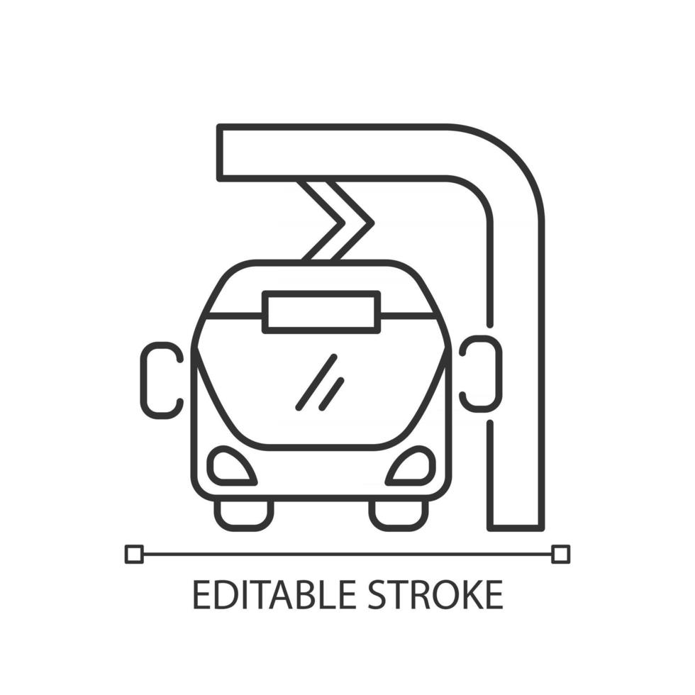 Electric bus en route charging linear icon vector