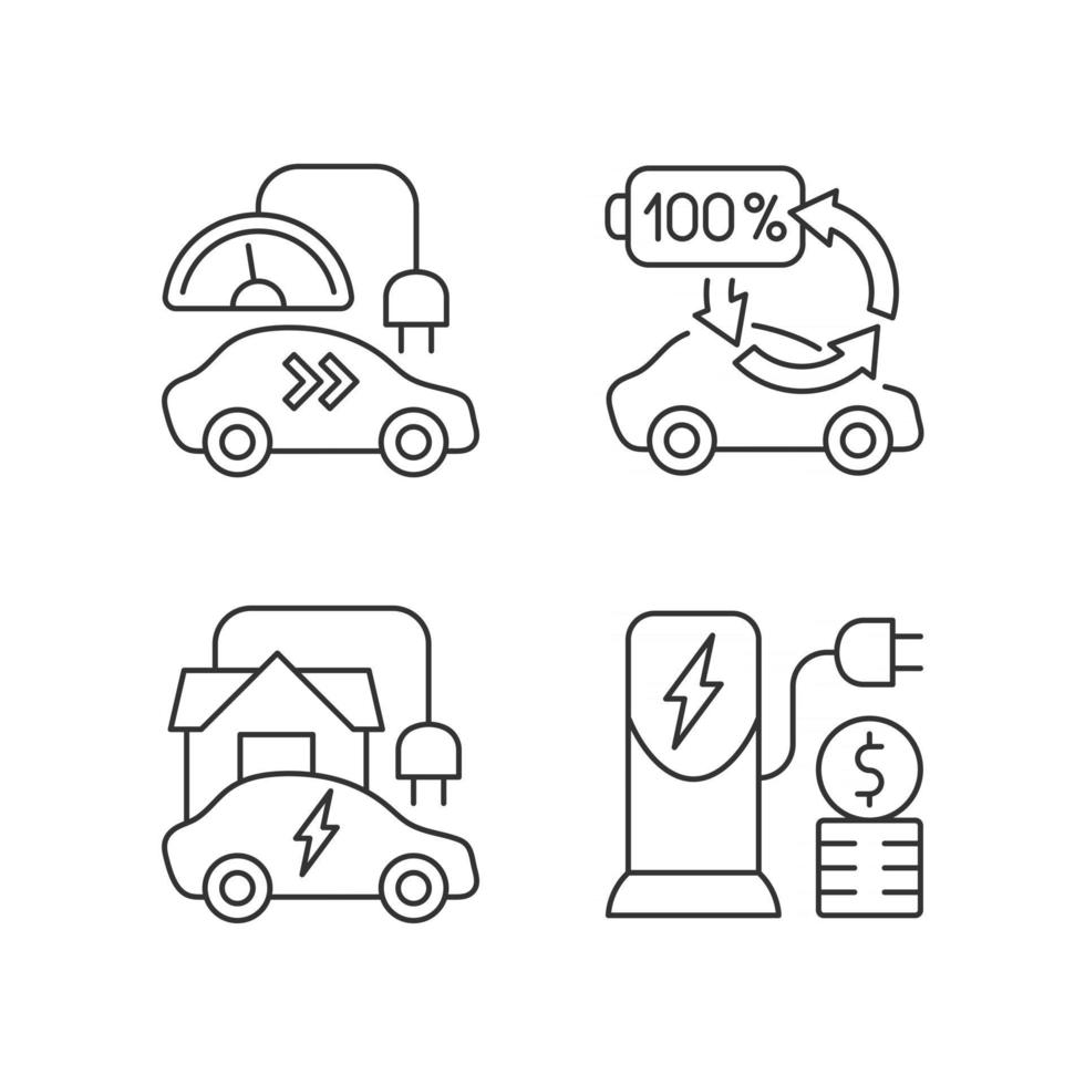 Conjunto de iconos lineales de carga de vehículos eléctricos vector