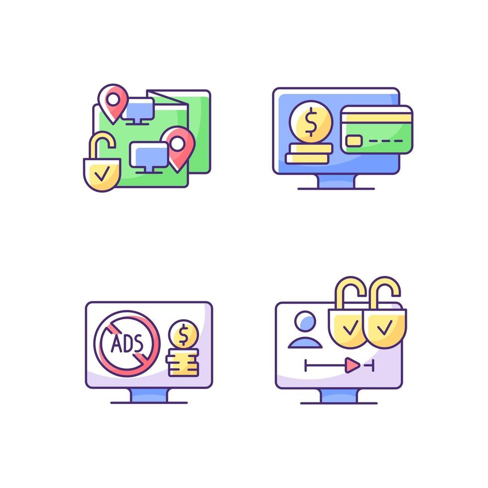 Broadcasting services RGB color icons set vector