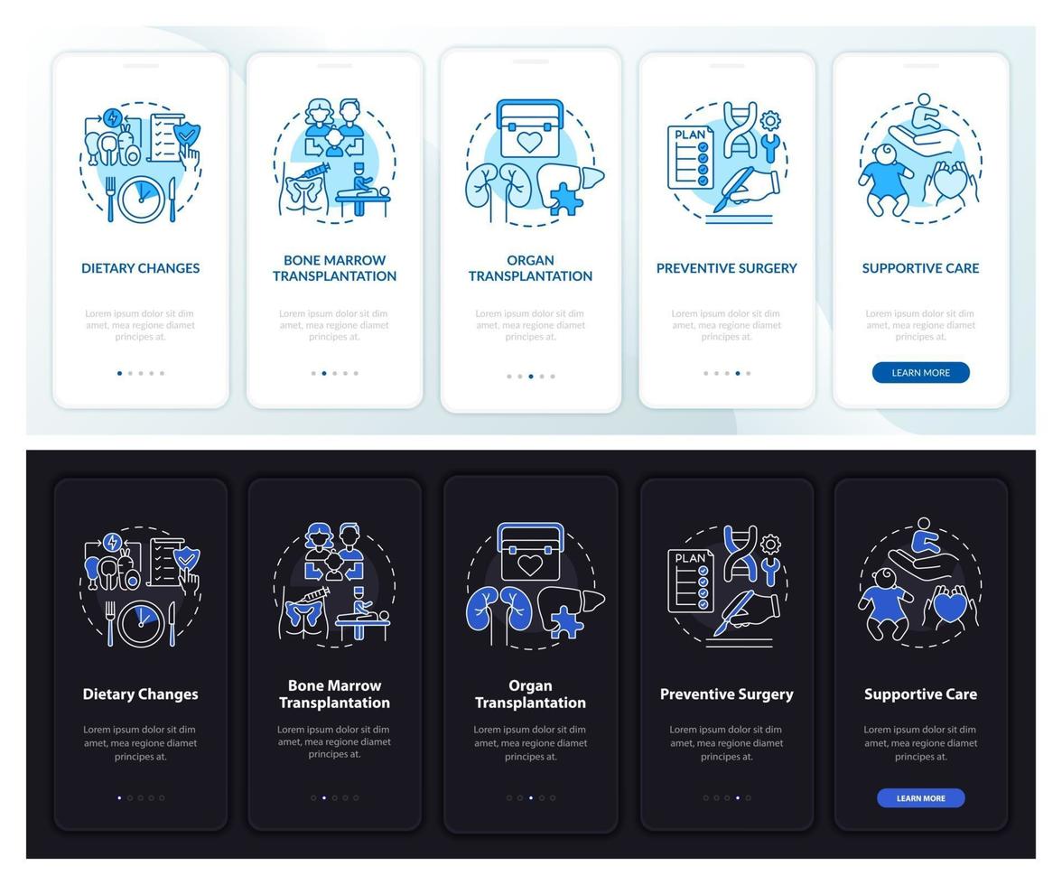 Genetic diseases treatment onboarding mobile app page screen with concepts vector