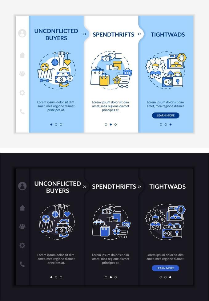 Shoppers types onboarding vector template