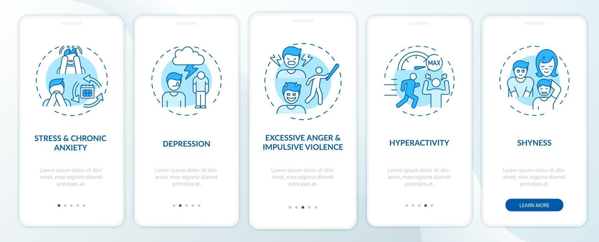 Psychology of self control blue onboarding mobile app page screen with concepts vector