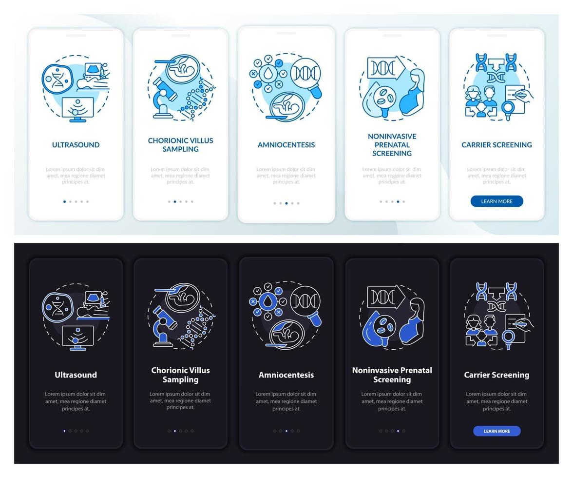 Genetic diseases testing onboarding mobile app page screen with concepts vector