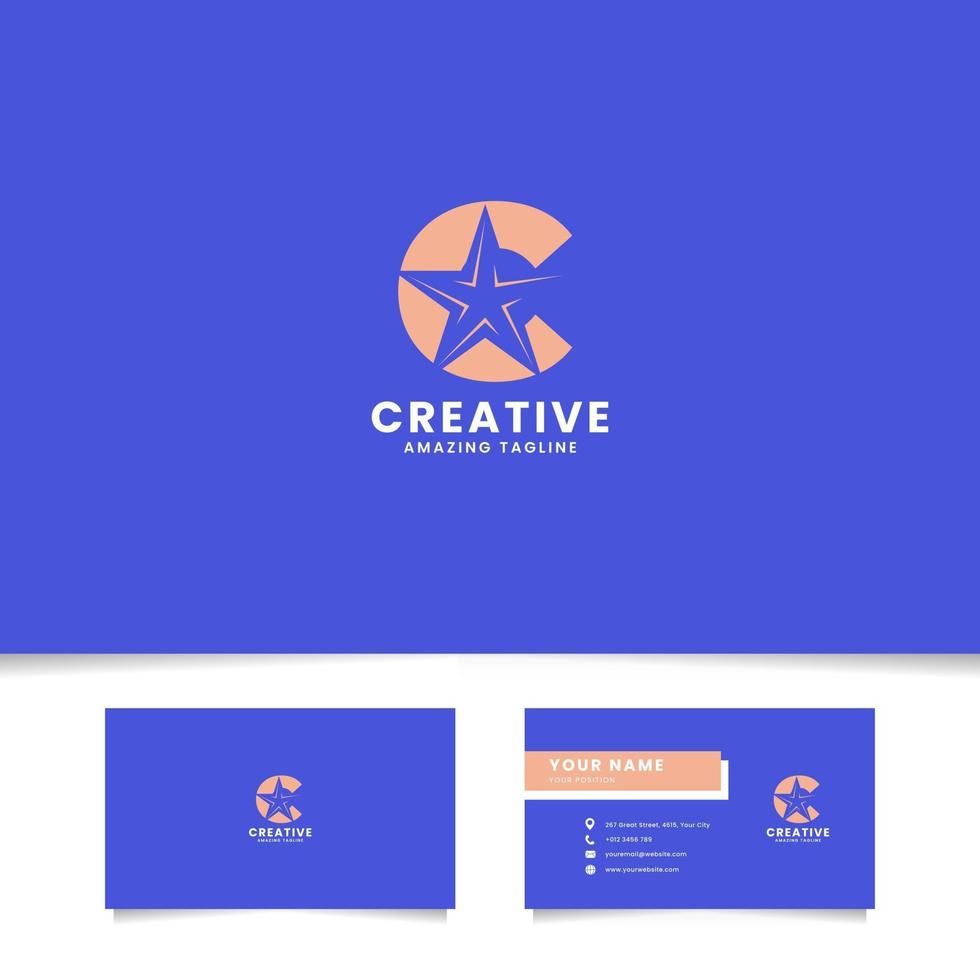 Negative Space Star on Letter C Logo With Business Card Template vector