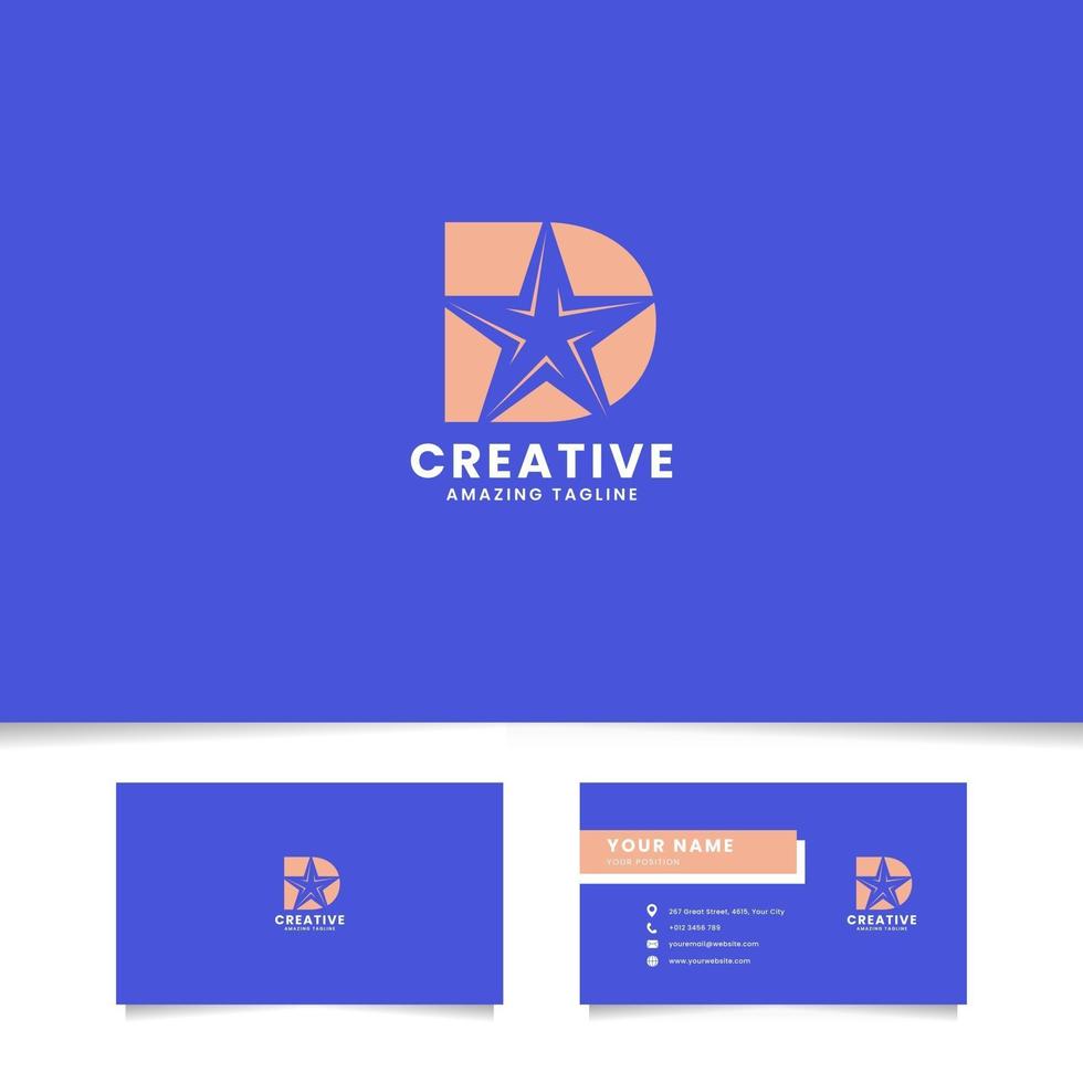 Negative Space Star on Letter D Logo With Business Card Template vector