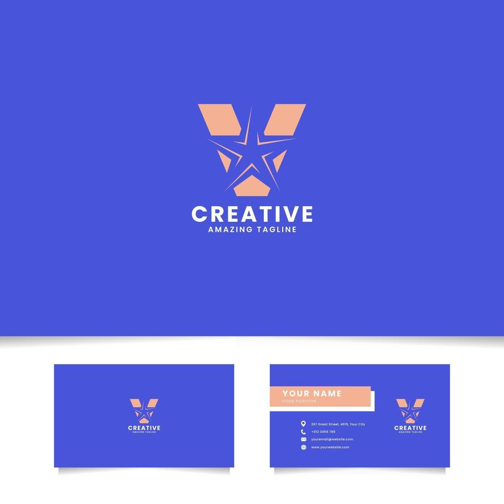 Negative Space Star on Letter V Logo With Business Card Template vector