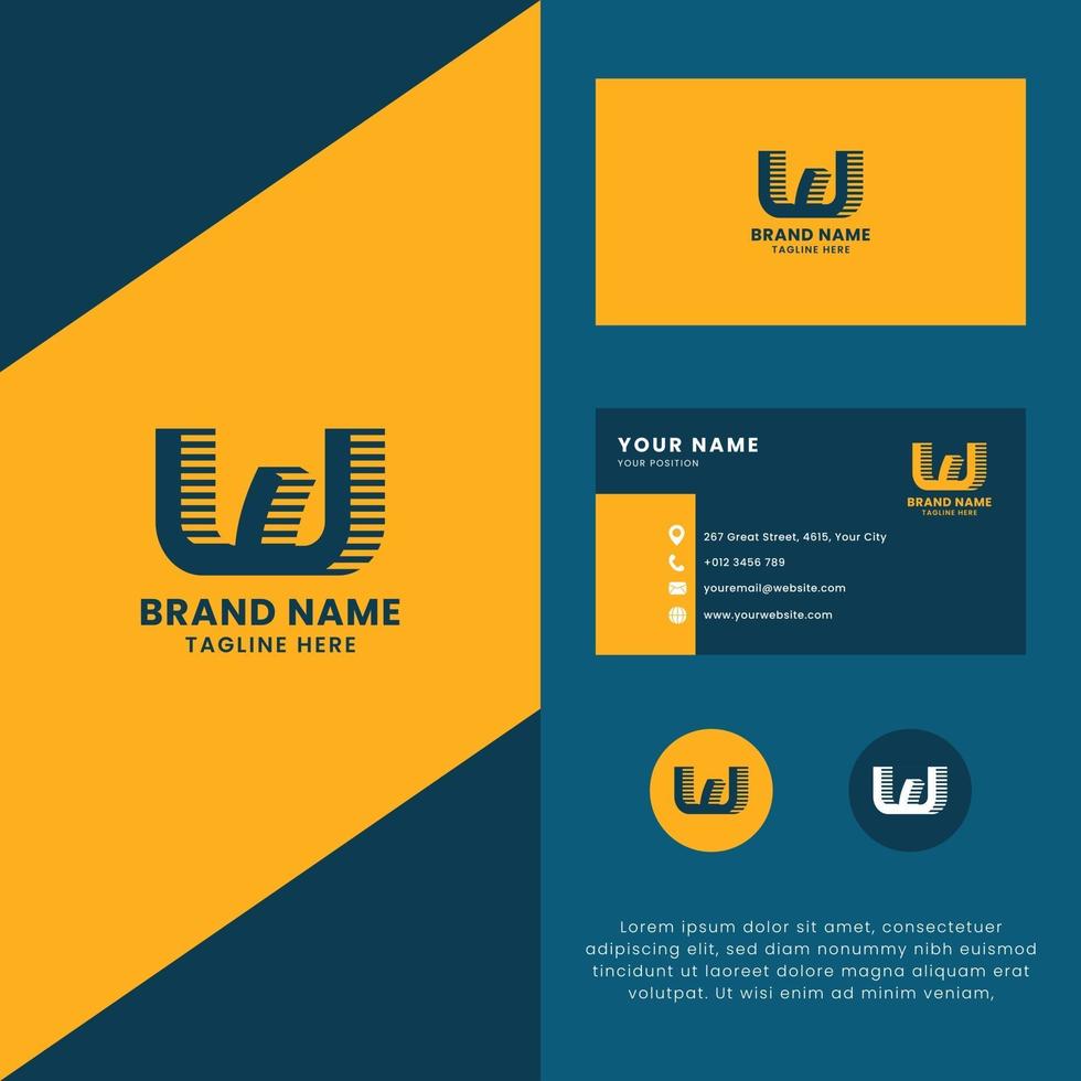 3D Lines Shadow Letter W Logo with Business Card Template vector
